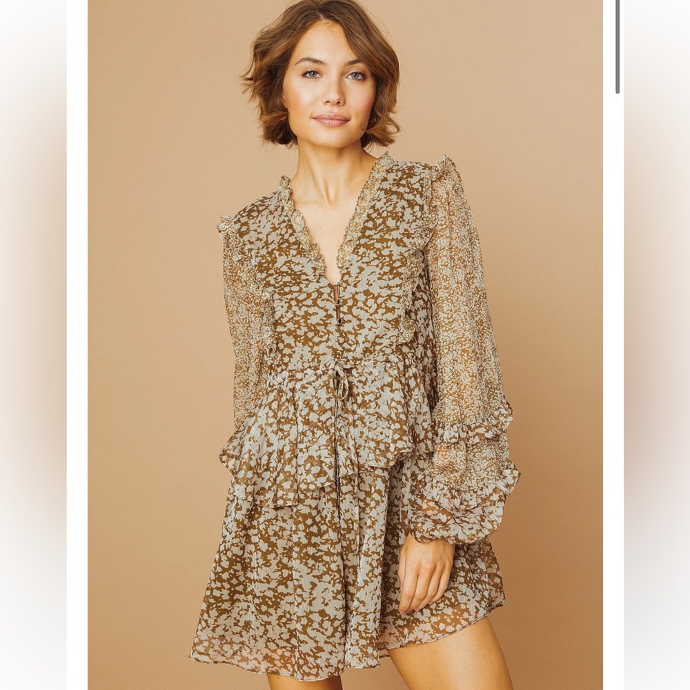 O.p.t Green Hilo Ruffle Floral Dress M
